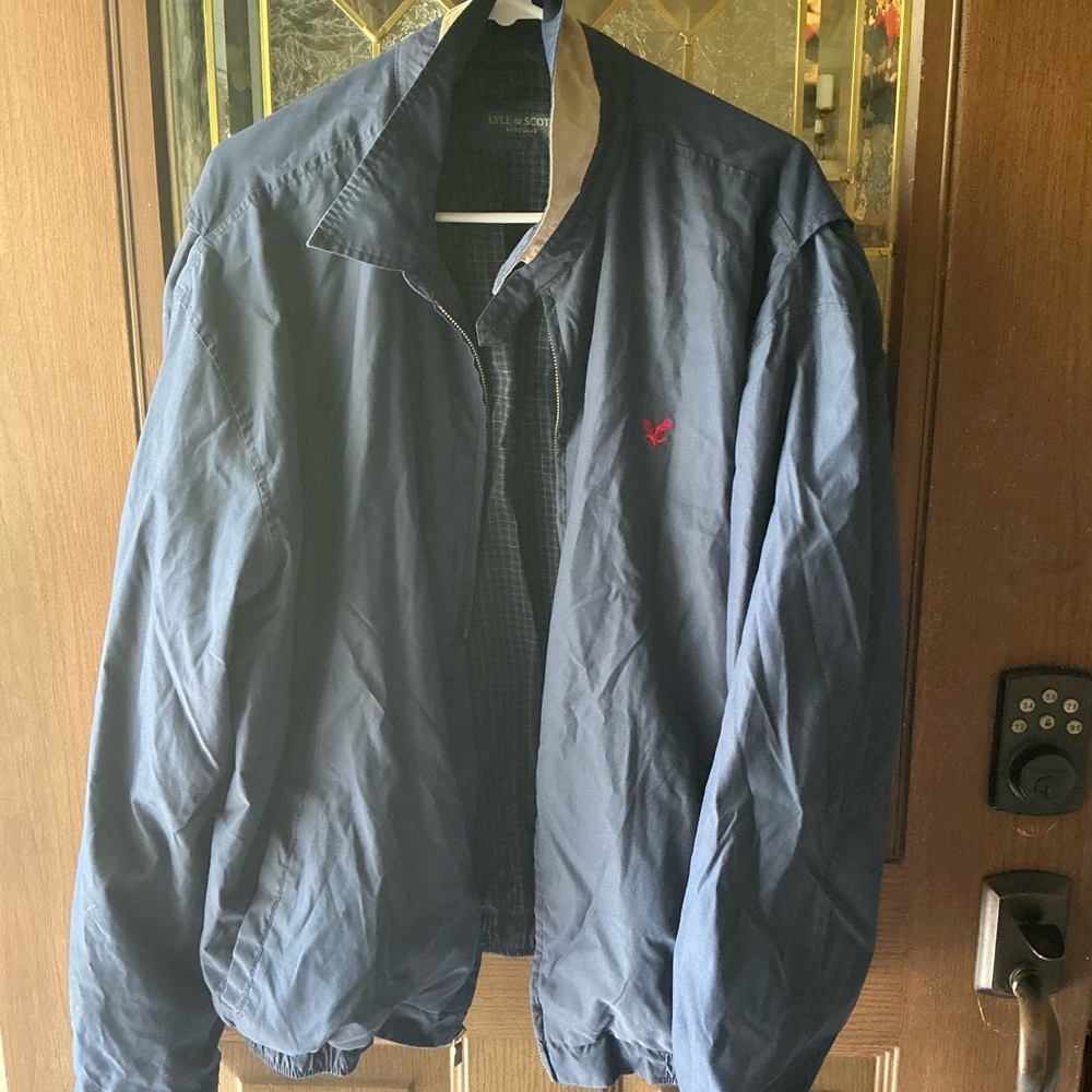 Lyle & Scott Navy Harrington Windbreaker with Red Logo flannel lining XL men’s